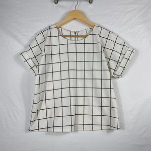 Mellow Day Women's Plaid Cuffed Sleeve Boxy Top Size M